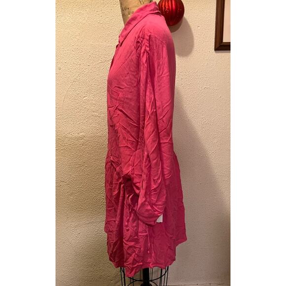 Elan Oversized 3/4 Sleeves Drawstring Tie Side Blouson Mini Dress Pink Size M - Picture 5 of 9